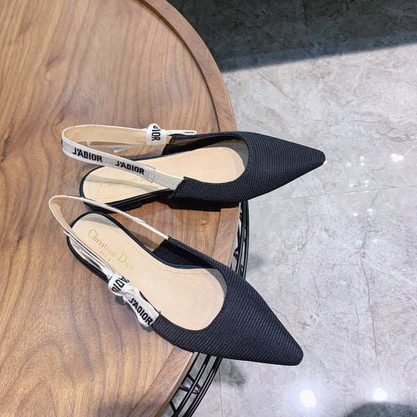 cd slingback flat nero ricamo nastro di cotone