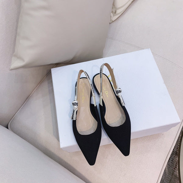 cd slingback flat nero ricamo nastro di cotone