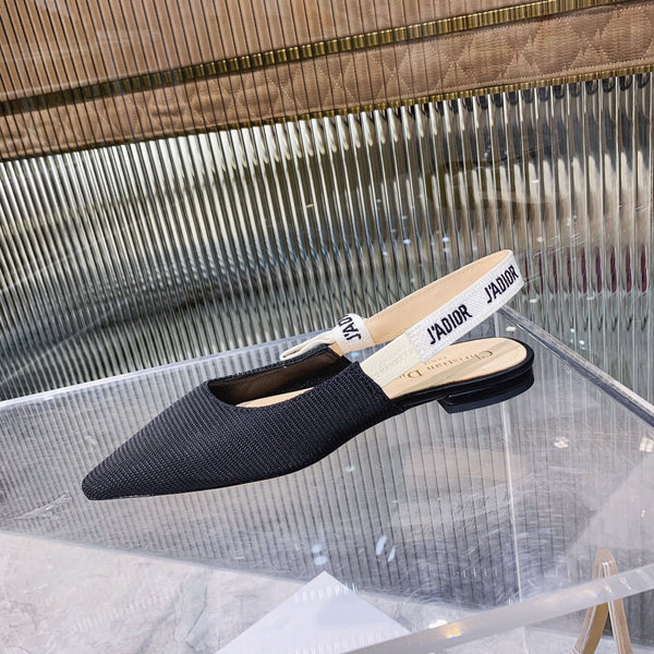 cd slingback flat nero ricamo nastro di cotone