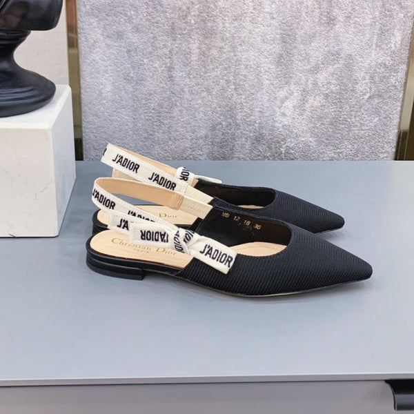 cd slingback flat nero ricamo nastro di cotone