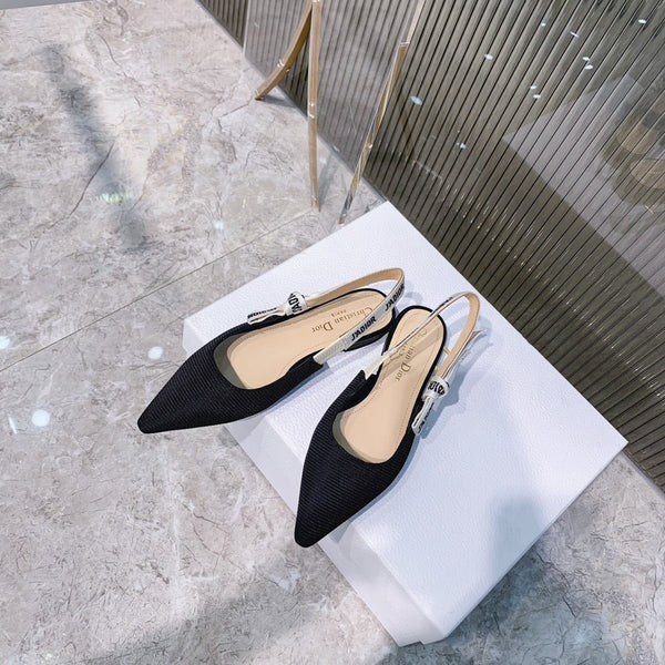 cd slingback flat nero ricamo nastro di cotone