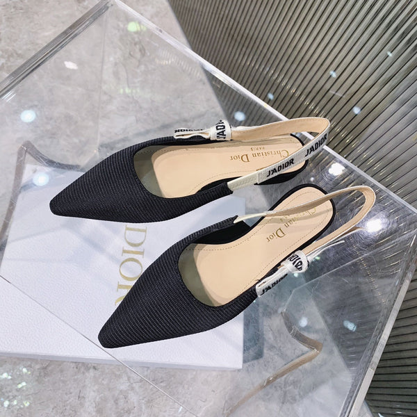 cd slingback flat nero ricamo nastro di cotone