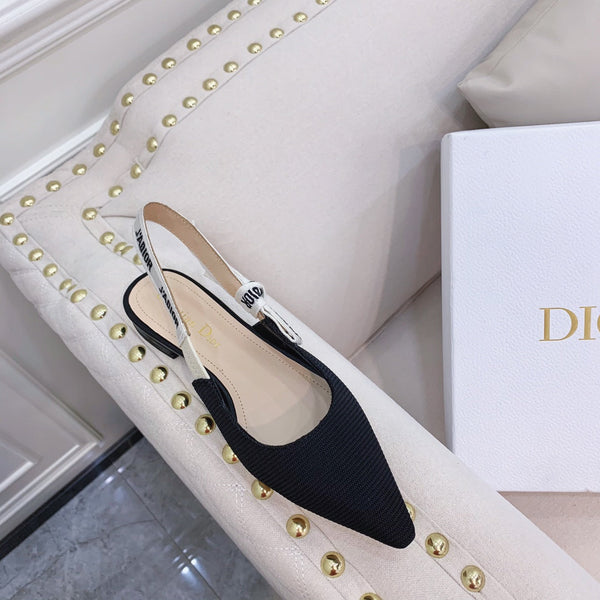 cd slingback flat nero ricamo nastro di cotone