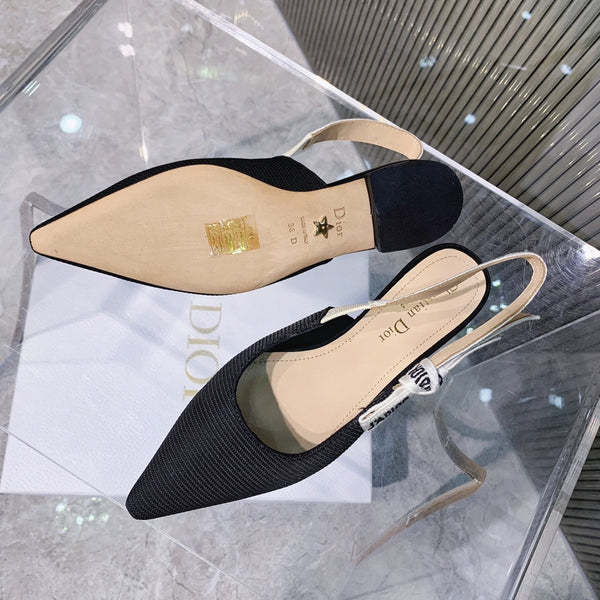 cd slingback flat nero ricamo nastro di cotone