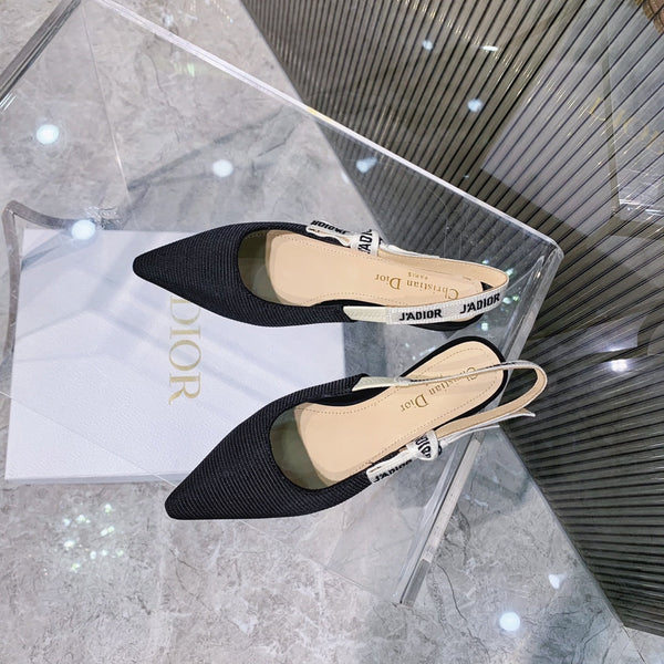 cd slingback flat nero ricamo nastro di cotone