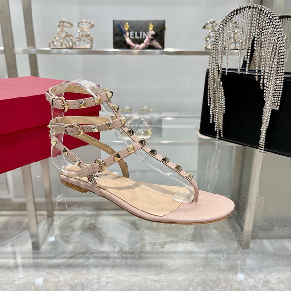 SANDALO INFRADITO ROCKSTUD CON CINTURINI IN PELLE DI VITELLO ROSA CHIARO