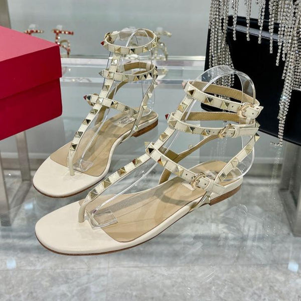 SANDALO INFRADITO ROCKSTUD CON CINTURINI IN PELLE DI VITELLO BIANCA