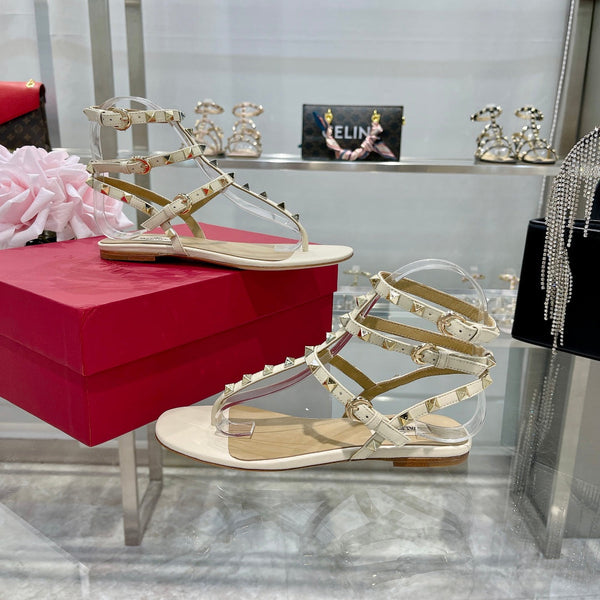 SANDALO INFRADITO ROCKSTUD CON CINTURINI IN PELLE DI VITELLO BIANCA