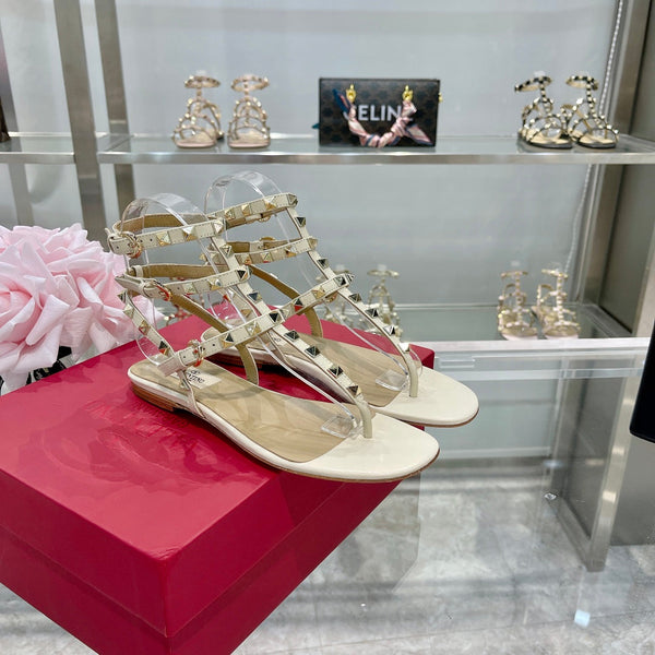 SANDALO INFRADITO ROCKSTUD CON CINTURINI IN PELLE DI VITELLO BIANCA