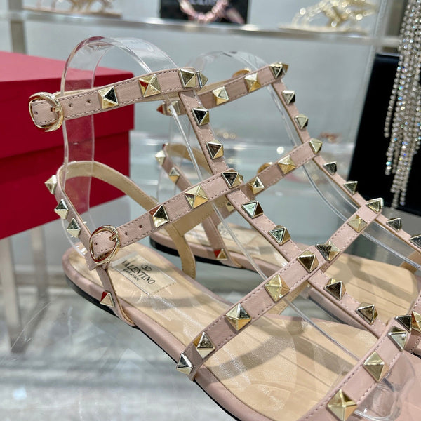 SANDALO ROCKSTUD CON CINTURINI IN VITELLO ROSA CHIARO