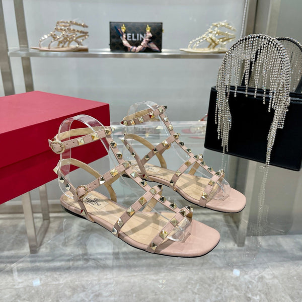SANDALO ROCKSTUD CON CINTURINI IN VITELLO ROSA CHIARO