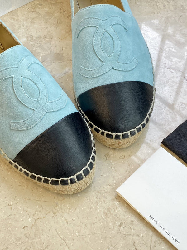 espadrillas in pelle di agnello nera scamosciata blu nuvola