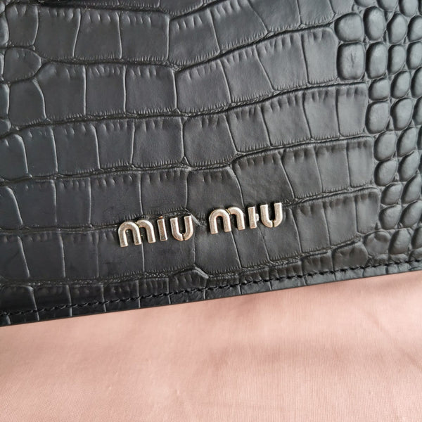 LADY 20 HANDBAG IN CROCODILE PATTERN BLACK CALFSKIN