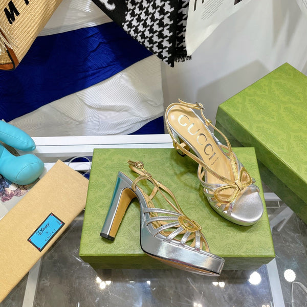 GG HIGH HEEL SANDAL METALLIC GOLD AND SILVER LAMBSKIN
