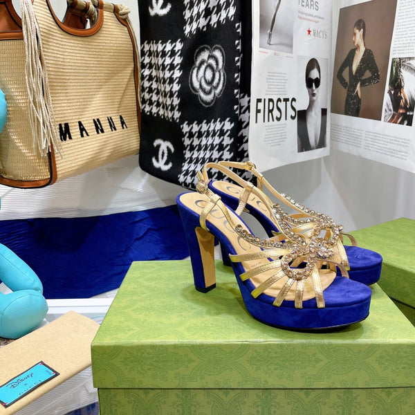 SANDALO CON TACCO ALTO GG CRYSTAL IN PELLE DI AGNELLO AZZURRA