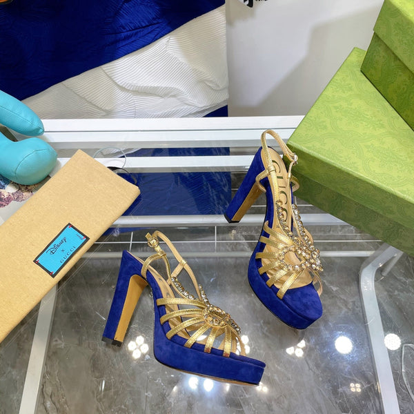 SANDALO CON TACCO ALTO GG CRYSTAL IN PELLE DI AGNELLO AZZURRA