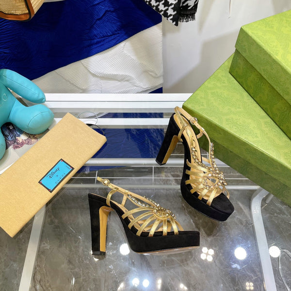 SANDALO CON TACCO ALTO GG CRYSTAL IN PELLE DI AGNELLO NERA