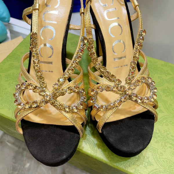 SANDALO CON TACCO ALTO GG CRYSTAL IN PELLE DI AGNELLO NERA