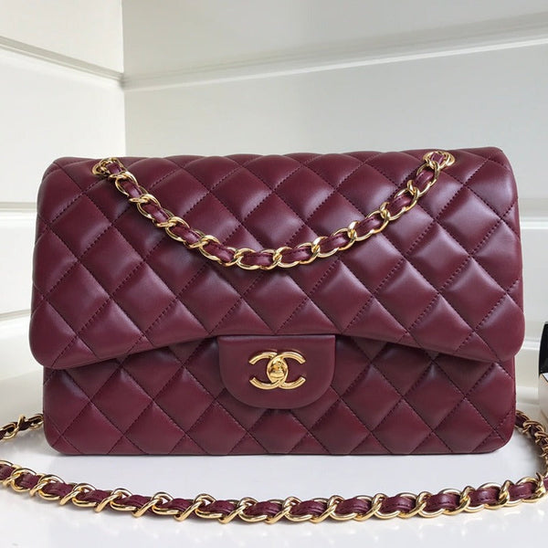 flap bag jumbo 30 burgundy lambskin gold hardware