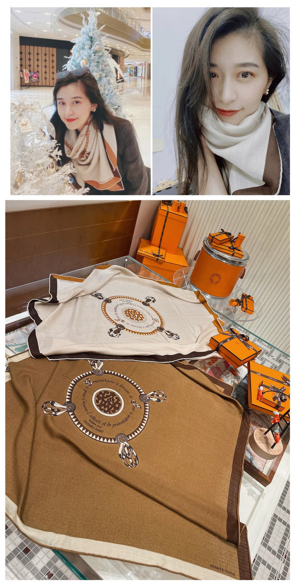 Square Scarf 90 CM In Brown Colorful Cashmere Silk  330350