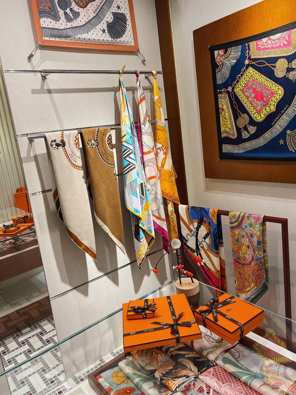 Square Scarf 90 CM In Brown Colorful Cashmere Silk  330350