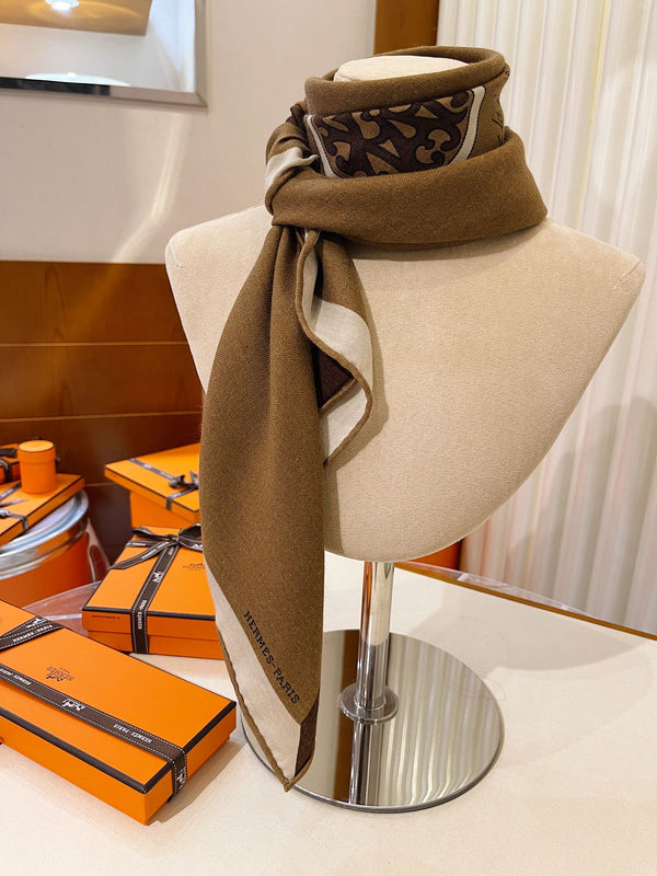 Square Scarf 90 CM In Brown Colorful Cashmere Silk  330350