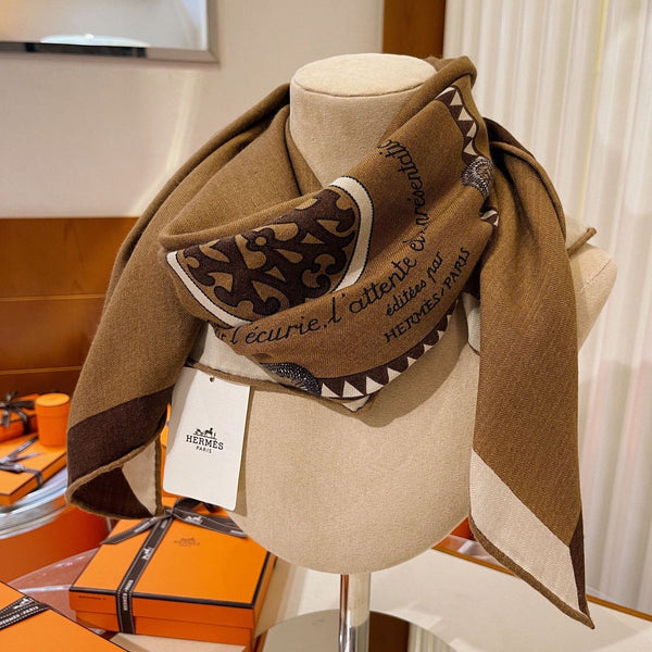 Square Scarf 90 CM In Brown Colorful Cashmere Silk  330350