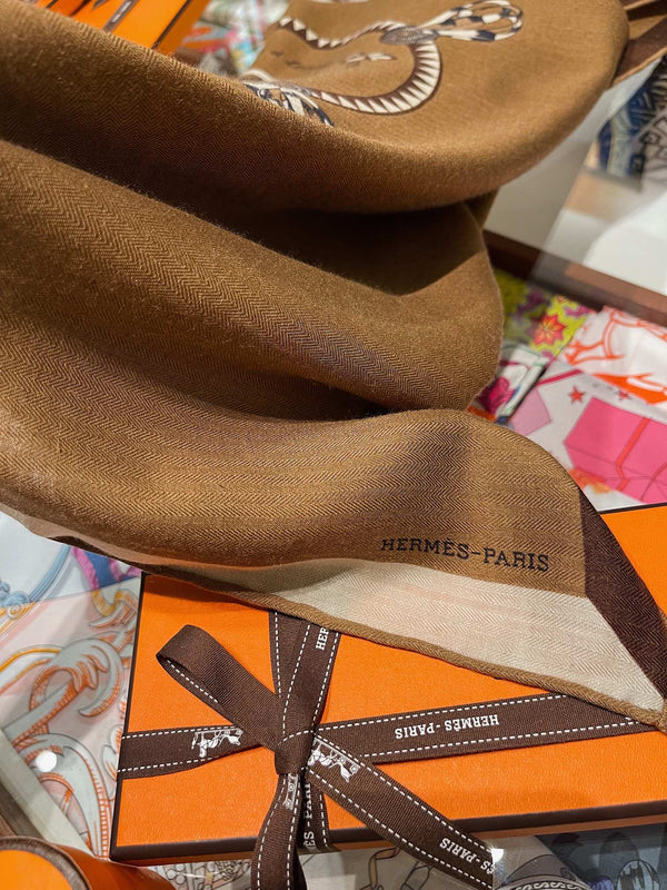 Square Scarf 90 CM In Brown Colorful Cashmere Silk  330350