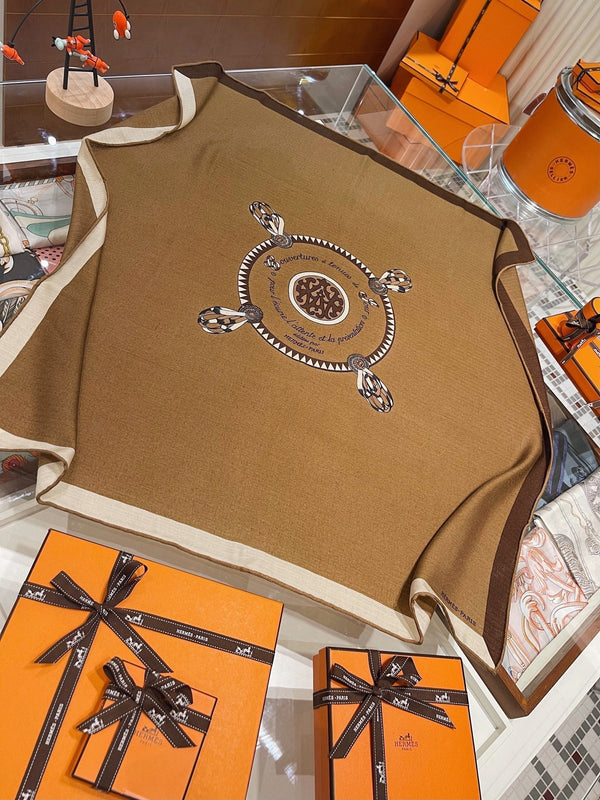 Square Scarf 90 CM In Brown Colorful Cashmere Silk  330350