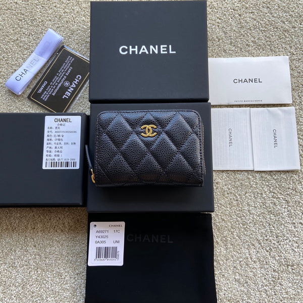 CC Classic Zipper Card Holder Black Caviar GHW 156535