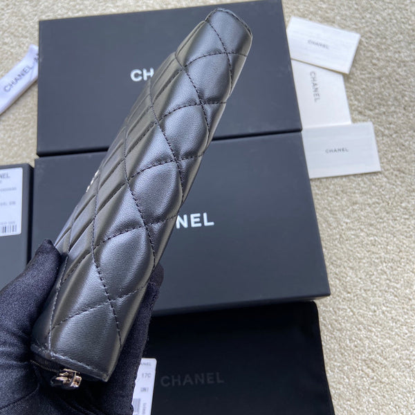 CC A50097 Classic Zipper Wallet Black Caviar Sliver Steel 229658