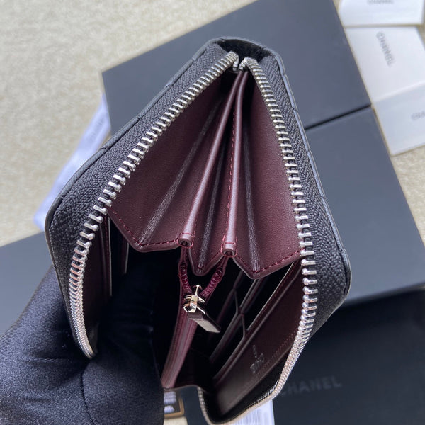CC A50097 Classic Zipper Wallet Black Lambskin Sliver Steel 229660