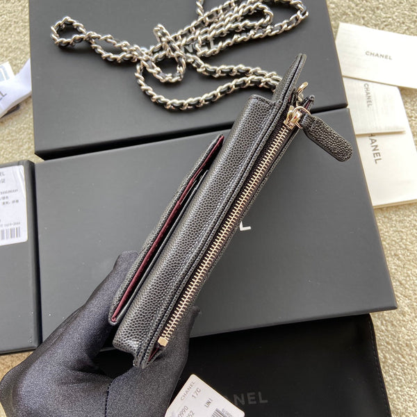 CC Compact Double Pouch Black Caviar Sliver Steel 229639