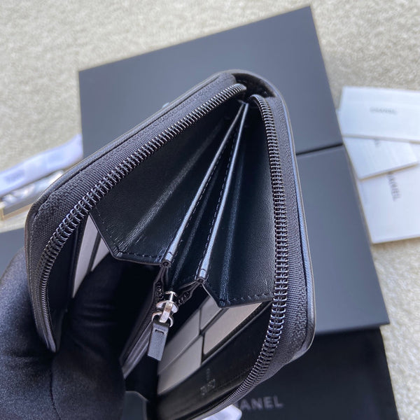 CC Sliver Buckle Boy Zipper Coin Wallet Black Sheepskin 229741