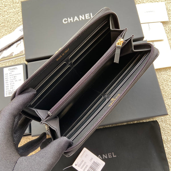 CC Gold Buckle Boy Zipper Coin Wallet Black Sheepskin 229737