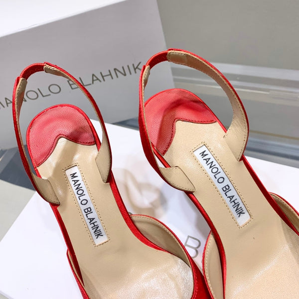 Manolo Buckle Slingback 7cm Red Silk 208030