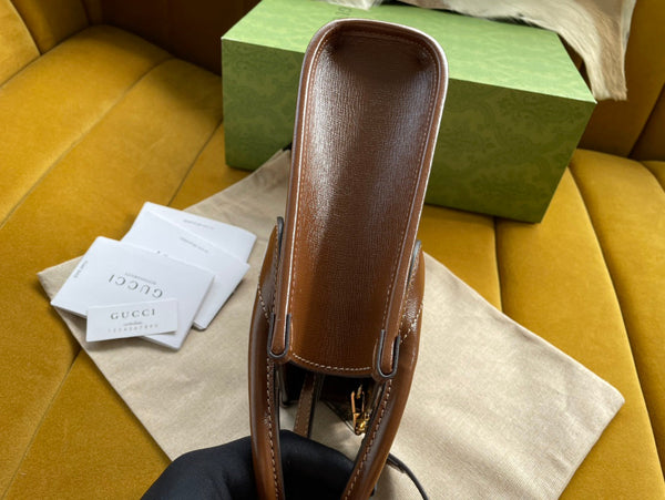 MINI TOTE 20 BAG IN TELA BEIGE E PELLE DI VITELLO MARRONE