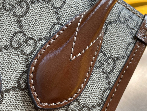 MINI TOTE 20 BAG IN TELA BEIGE E PELLE DI VITELLO MARRONE