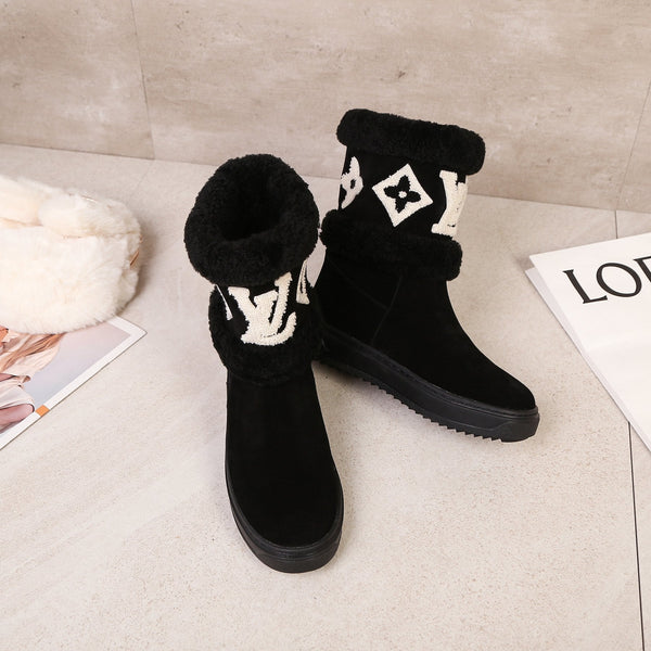 LV Snowdrop Line Ankle Boots Black Suede Wool 454720