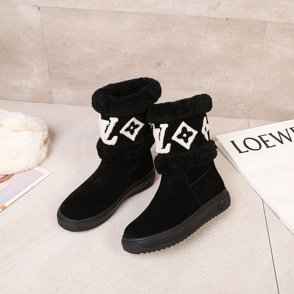 LV Snowdrop Line Ankle Boots Black Suede Wool 454720