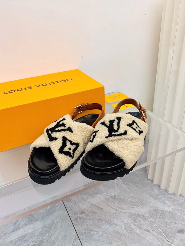 LV Paseo Flat Comfort Sandal Beige Black Fleece