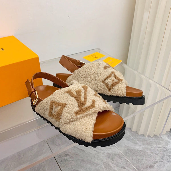 Sandalo LV Paseo Flat Comfort in pile beige marrone