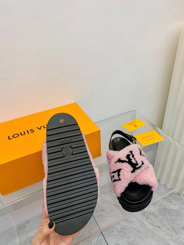 LV Paseo Flat Comfort Sandal Pink Black Fleece