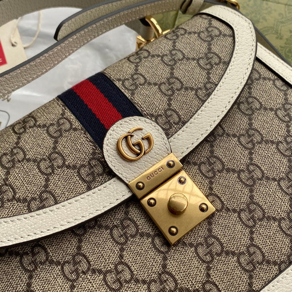 Borsa Gucci Ophidia 25cm in tela ebano bianca e pelle 239794