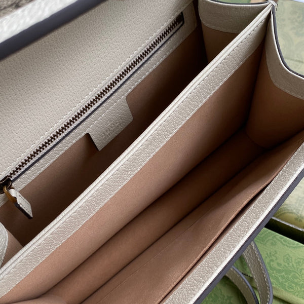 Borsa Gucci Ophidia 25cm in tela ebano bianca e pelle 239794