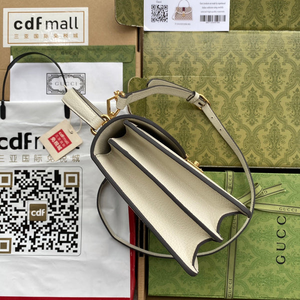 Borsa Gucci Ophidia 25cm in tela ebano bianca e pelle 239794