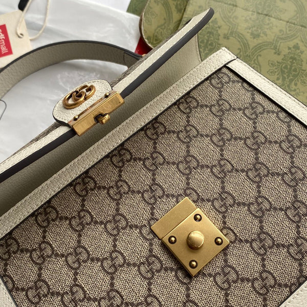 Borsa Gucci Ophidia 25cm in tela ebano bianca e pelle 239794