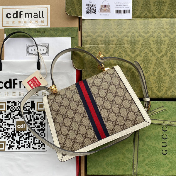 Borsa Gucci Ophidia 25cm in tela ebano bianca e pelle 239794