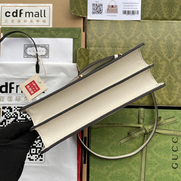 Borsa Gucci Ophidia 25cm in tela ebano bianca e pelle 239794