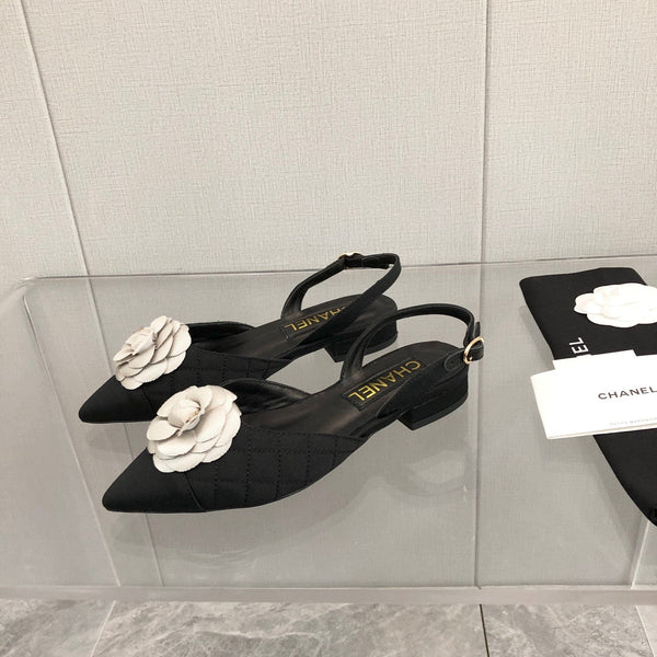 CC 25C 2CM Slingback Flats Tessuto Nero Bianco 213237